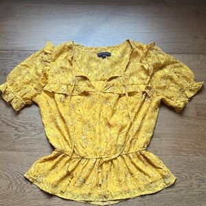 Skies Are Blue Yellow Floral Ruffle Peplum Blouse